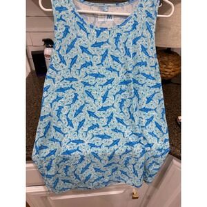 Chubbies Shark Print Tank Top Blue Sleeveless Crew Neck Medium Womens